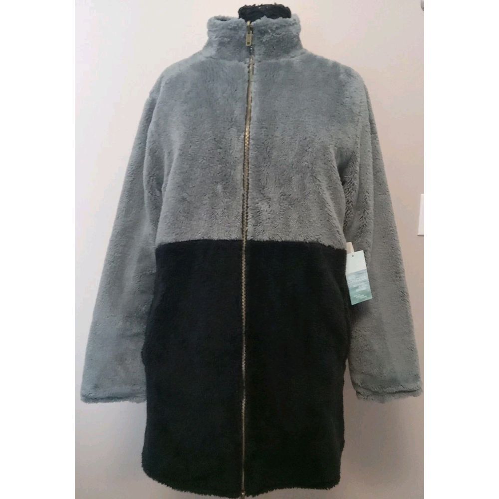 Carve Design Grey Black Colorblock Quilted Sherpa Coat Jacket Size Large‎